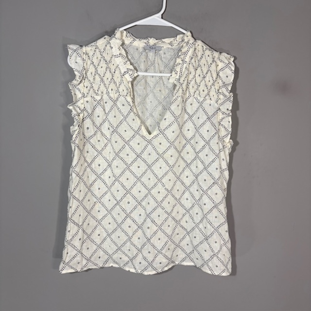 Rails Blouse Womens Small White Zanzibar Arlene Ruffle Flutter Sleeve Top